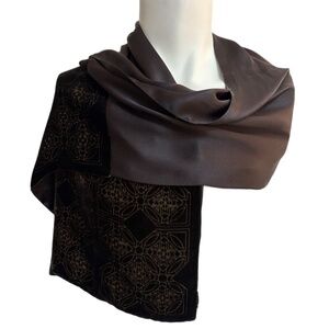 Frank Lloyd Wright Collection - Dark Brown Silk & Velvet Scarf – 12.5” x 58”